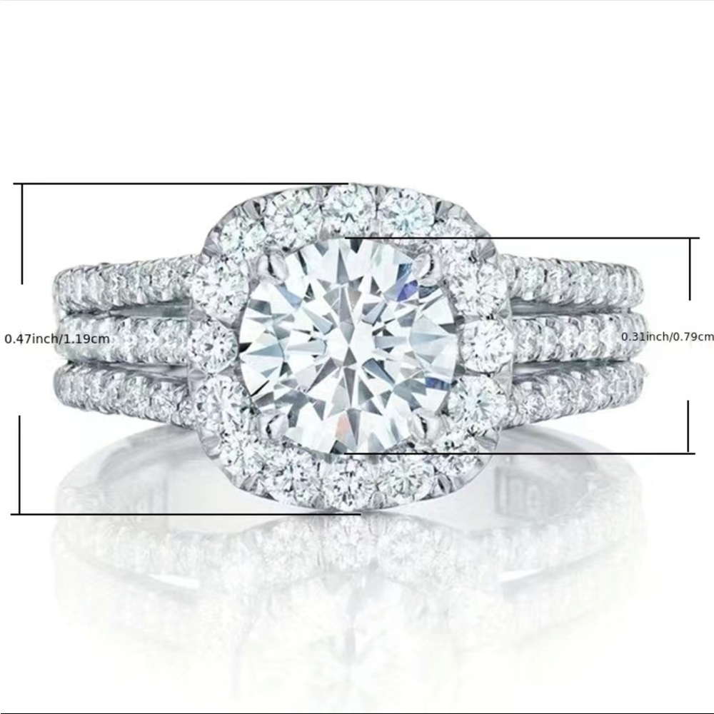 New 925 Silver Micro Pave 3 Row Diamond Women Engagement Wedding Party Ring - Picture 6 of 6